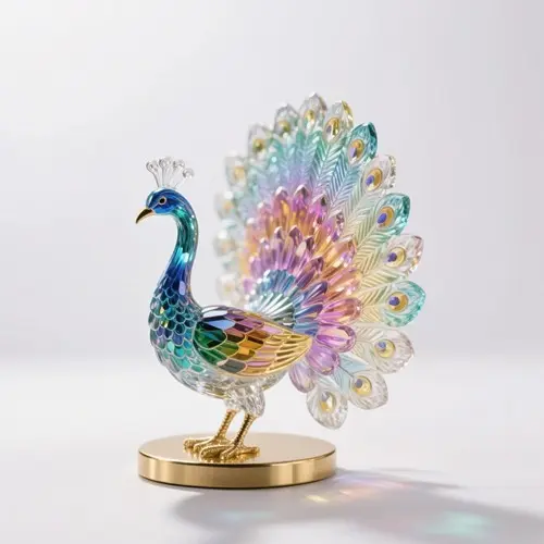 炫彩仿真水晶孔雀工藝品擺件